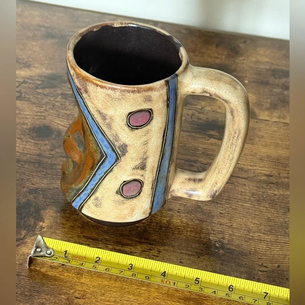 Mara Stoneware Sculpted Stein Mug  Dark Mask Design Handmade in Mexico